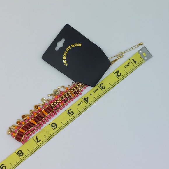 New Jewelry Box Necklace Bib Collar Beaded Orange Pink Metal Fringe Coin Charm - Picture 9 of 9